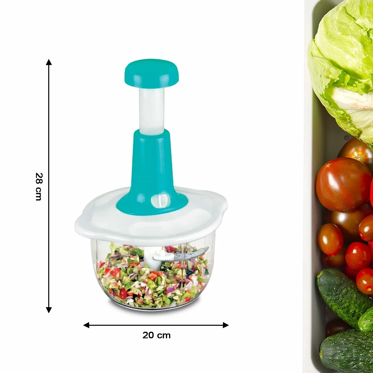 Hand Press Fruits and Vegetable 2 in 1 Push Chopper for Kitchen, 3 Sharp Stainless Steel Blades (1600Ml)