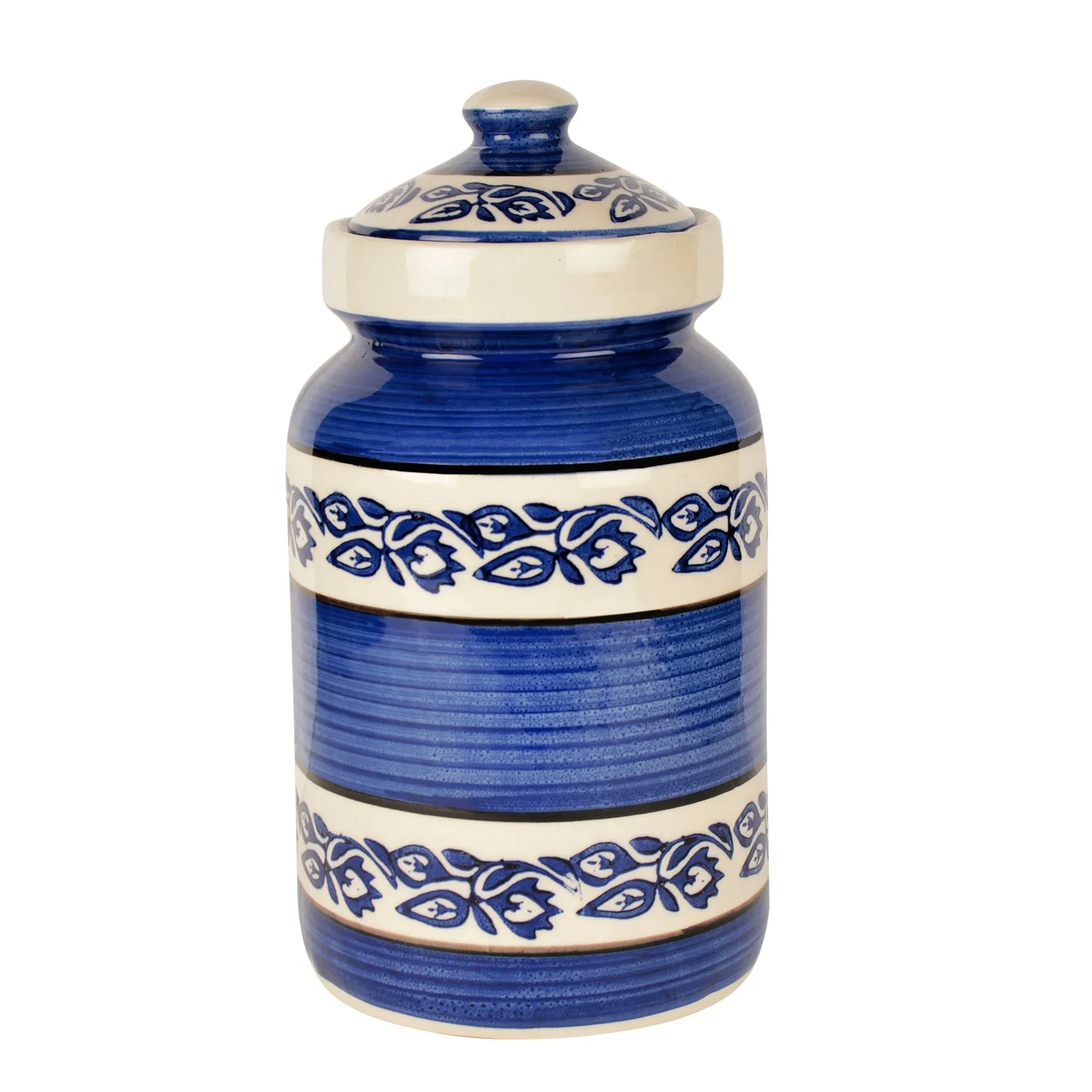 Handpainted Ceramic Jar (Burni) with Lid (3000 ml, Blue and White)