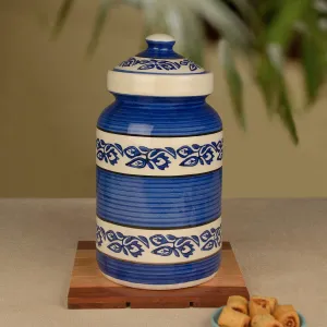 Handpainted Ceramic Jar (Burni) with Lid (3000 ml, Blue and White)