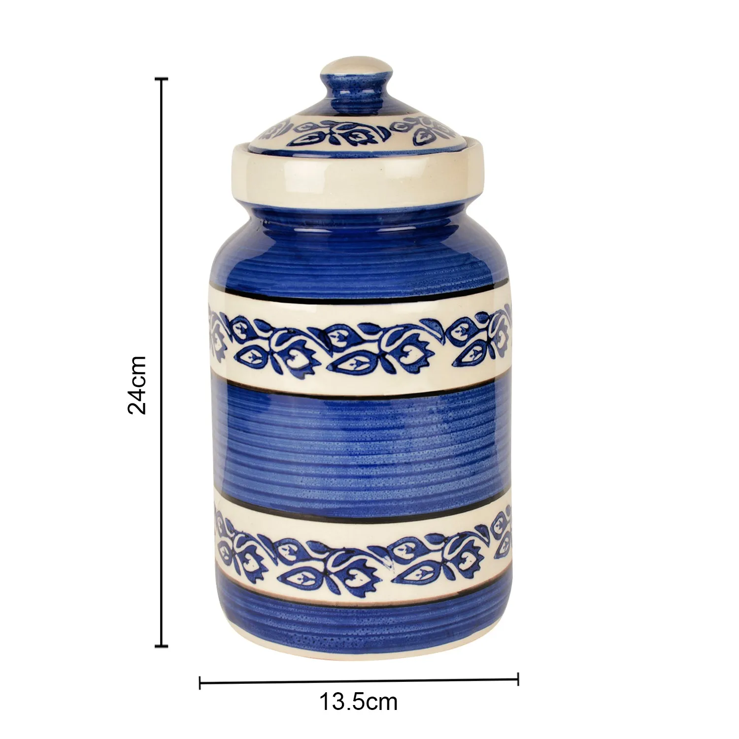 Handpainted Ceramic Jar (Burni) with Lid (3000 ml, Blue and White)