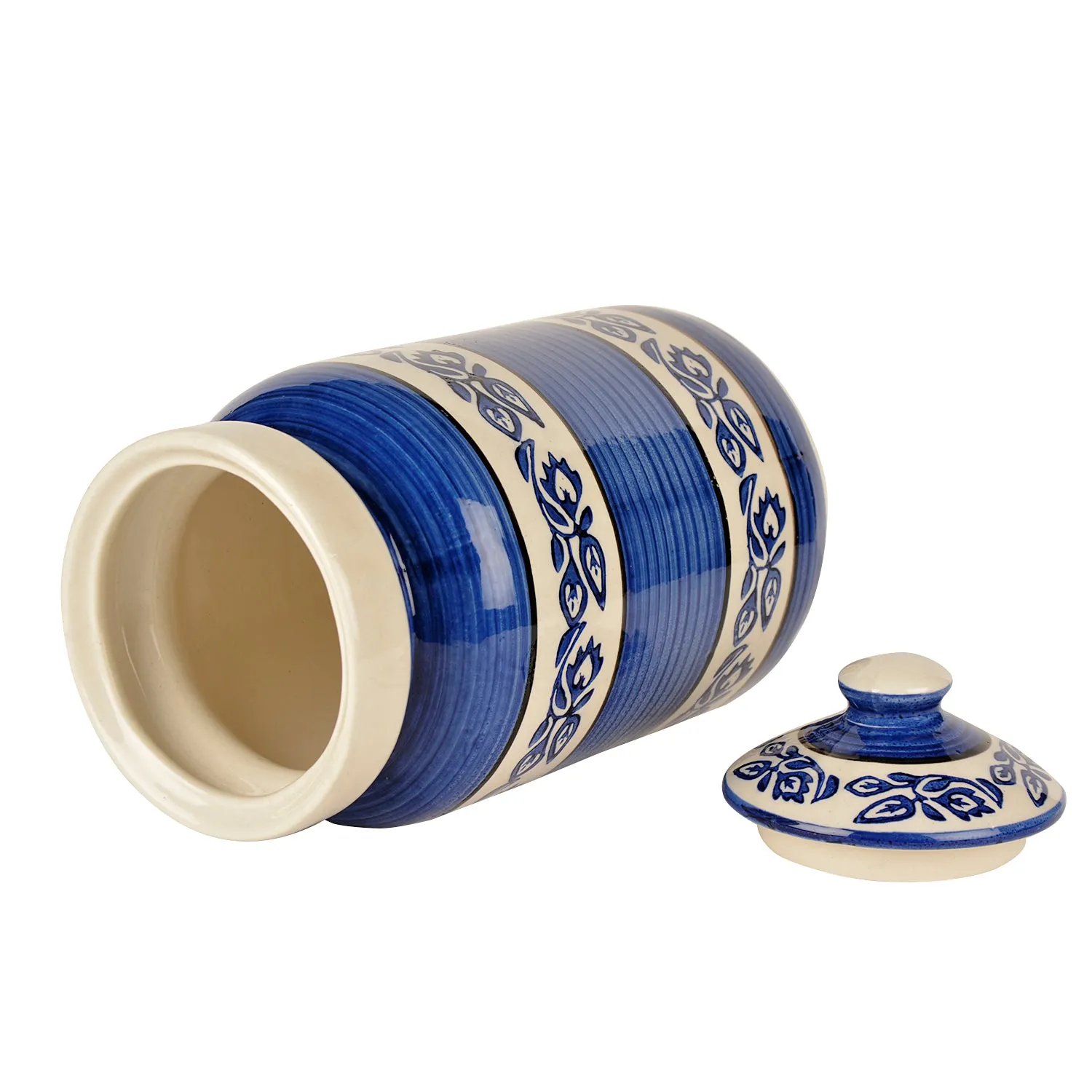 Handpainted Ceramic Jar (Burni) with Lid (3000 ml, Blue and White)