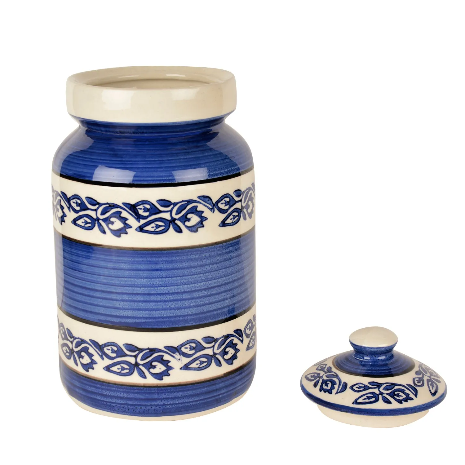 Handpainted Ceramic Jar (Burni) with Lid (3000 ml, Blue and White)