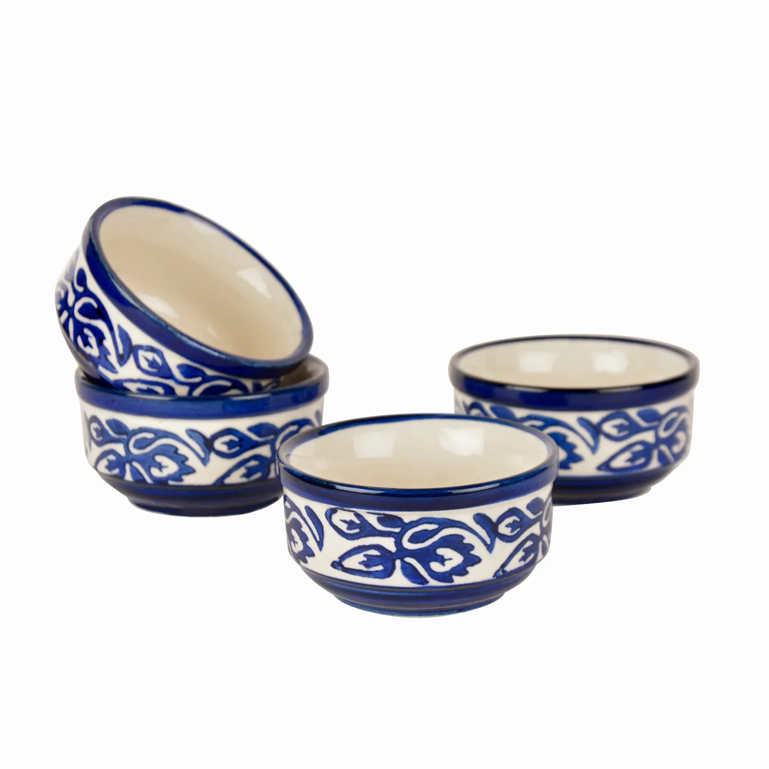 Handpainted Ceramic Serving Bowls (110 ml , Set of 4, Blue)