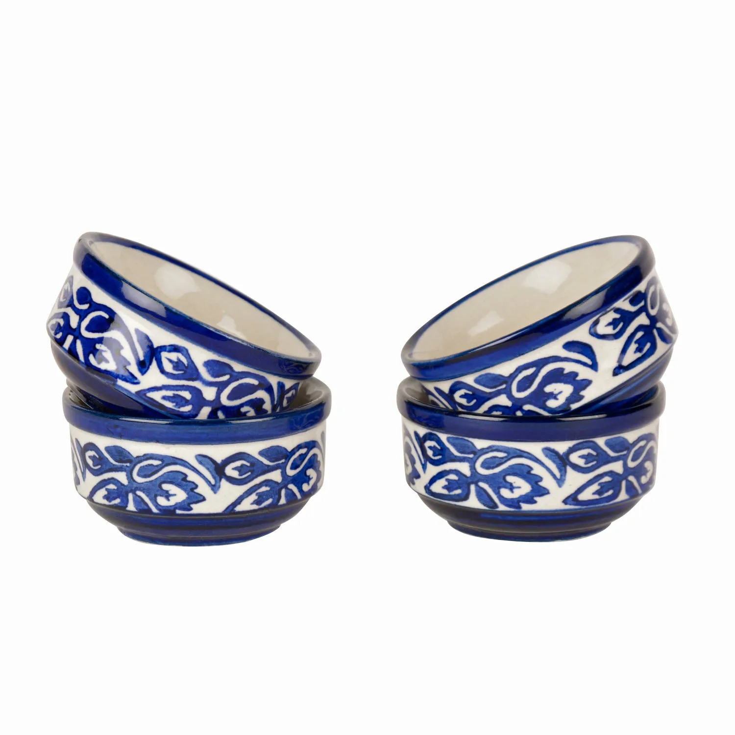 Handpainted Ceramic Serving Bowls (110 ml , Set of 4, Blue)