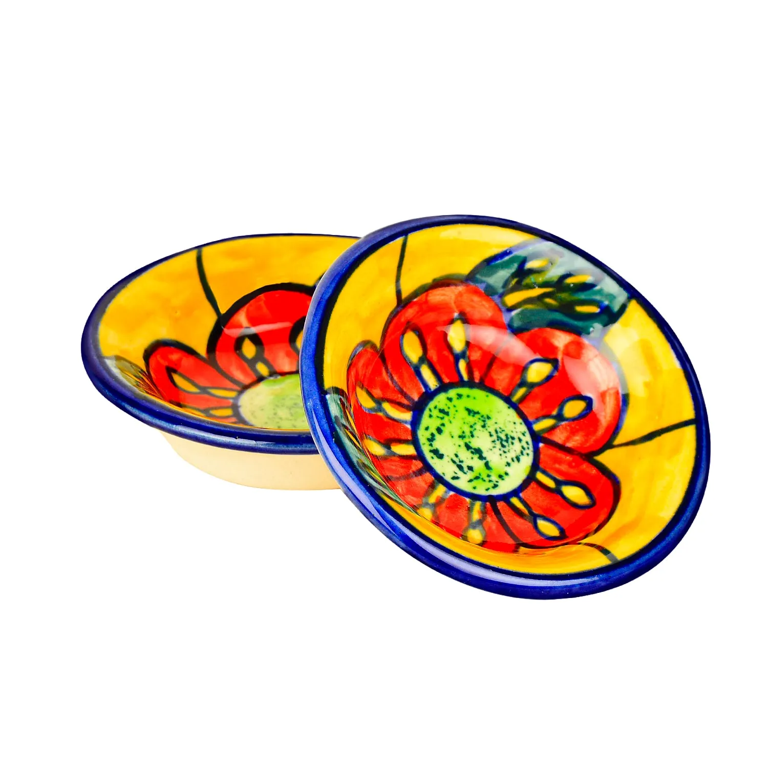 Handpainted Floral Round Ceramic Dip Bowls (Set of 2, Multicolor)