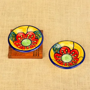 Handpainted Floral Round Ceramic Dip Bowls (Set of 2, Multicolor)