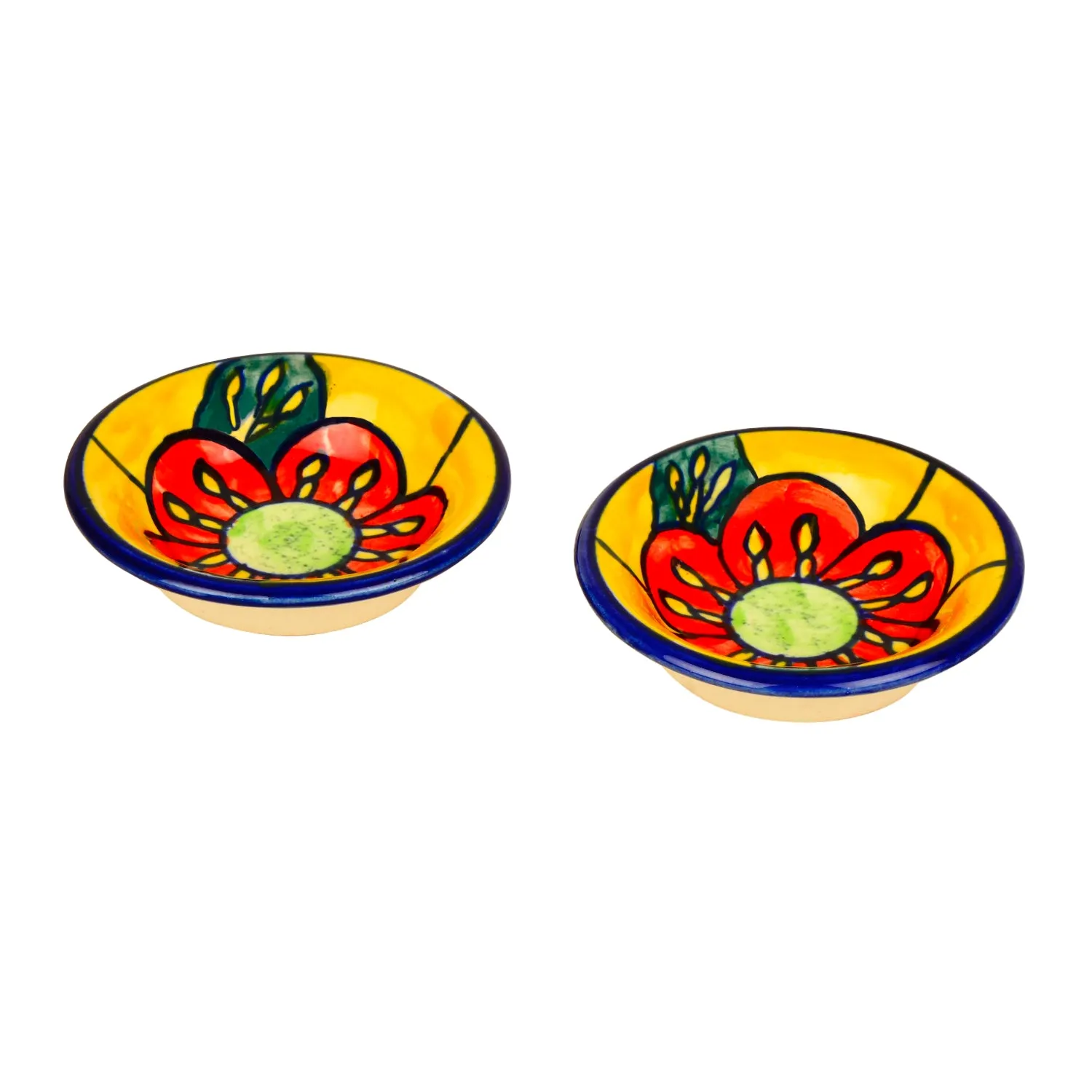 Handpainted Floral Round Ceramic Dip Bowls (Set of 2, Multicolor)