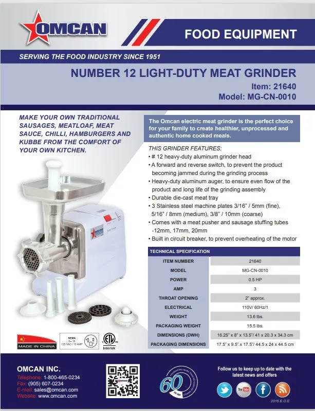 Meat Grinder 0.5HP Light 21640