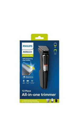 Philips Norelco Dual Voltage Rechargeable Trimmer Multigroomer 13 Piece Mens Grooming Kit MG3740