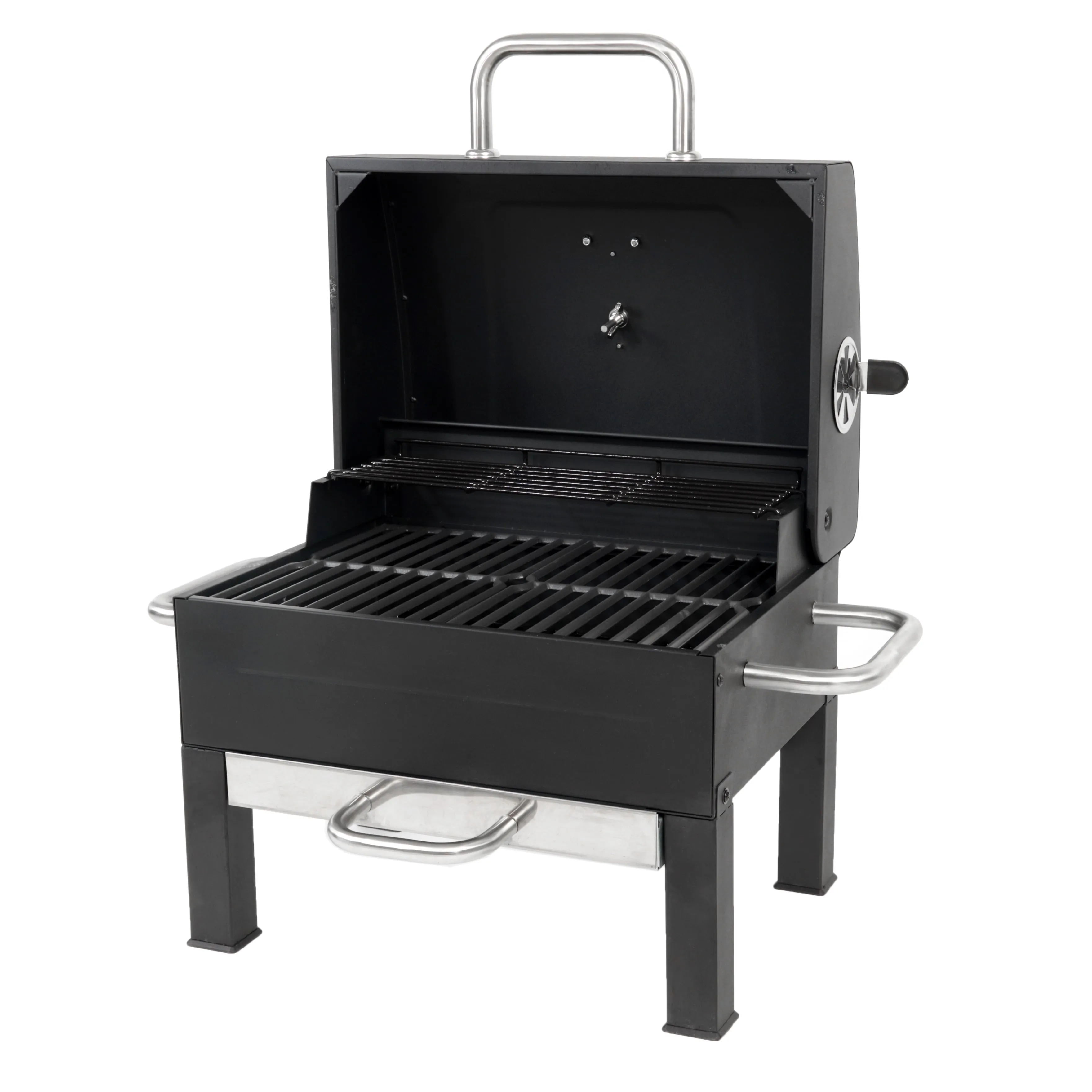 Premium Portable Charcoal Grill, Black and Stainless Steel