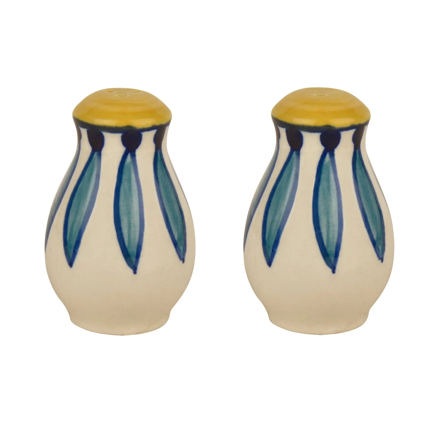 "Kyoto Collection" Handpainted Ceramic Salt and Pepper Shaker (Set of 2, White and Blue)