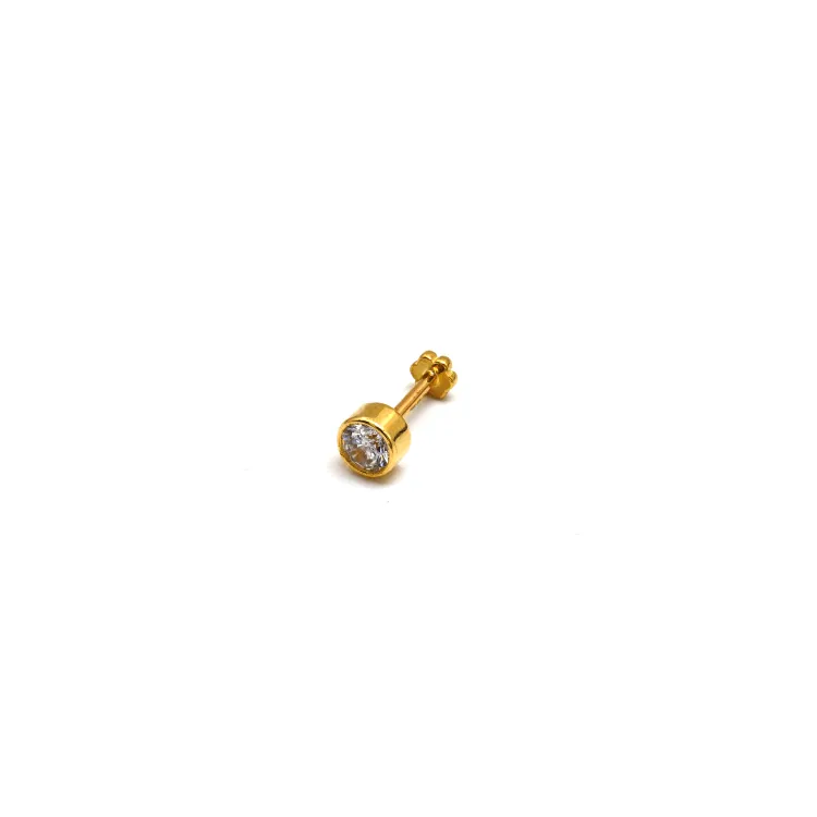 Real Gold Round Stone Nose Piercing With Screw lock 0010 NP1012