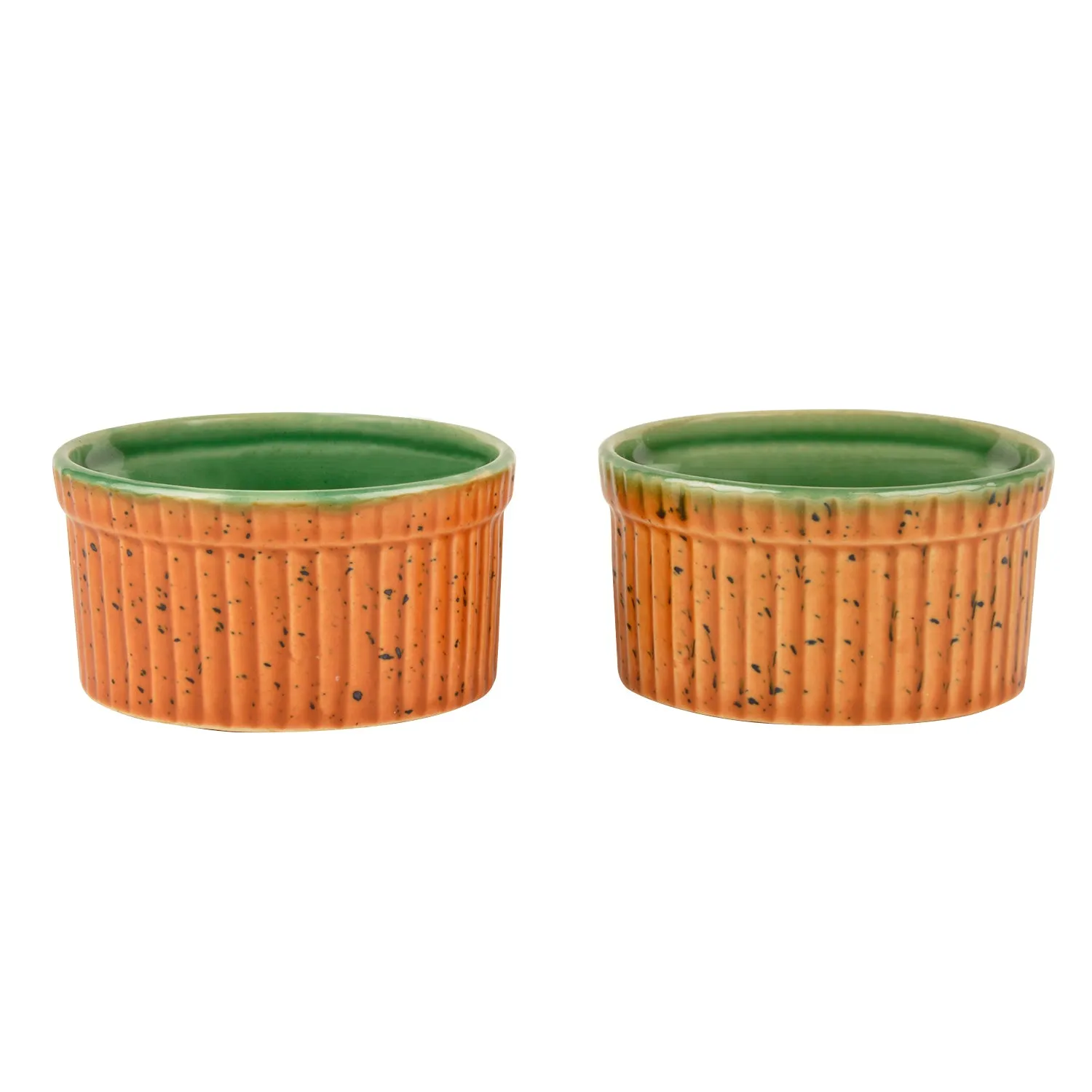 Studio Pottery Ceramic Dessert / Dip Bowls (150 ml each, Set of 2, Brown , Copper Green)