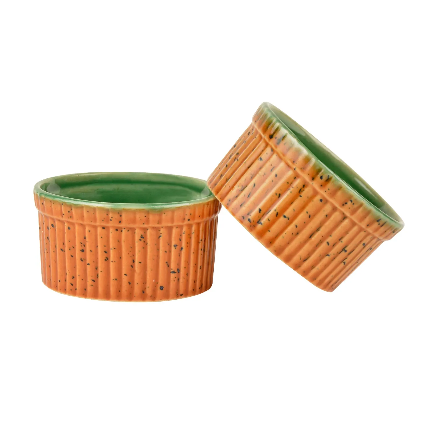 Studio Pottery Ceramic Dessert / Dip Bowls (150 ml each, Set of 2, Brown , Copper Green)