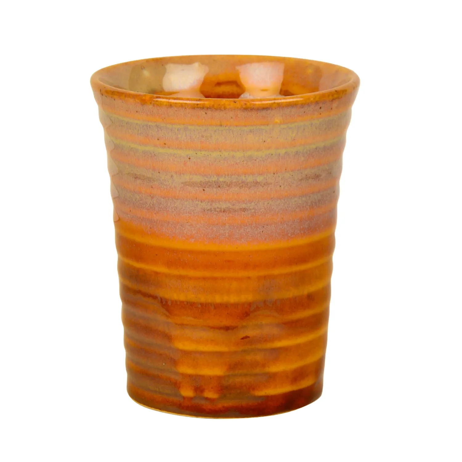 Studio Pottery Hand Glazed Dual Tone Ceramic Glasses (Set of 4, Mustard, 300 ml each)