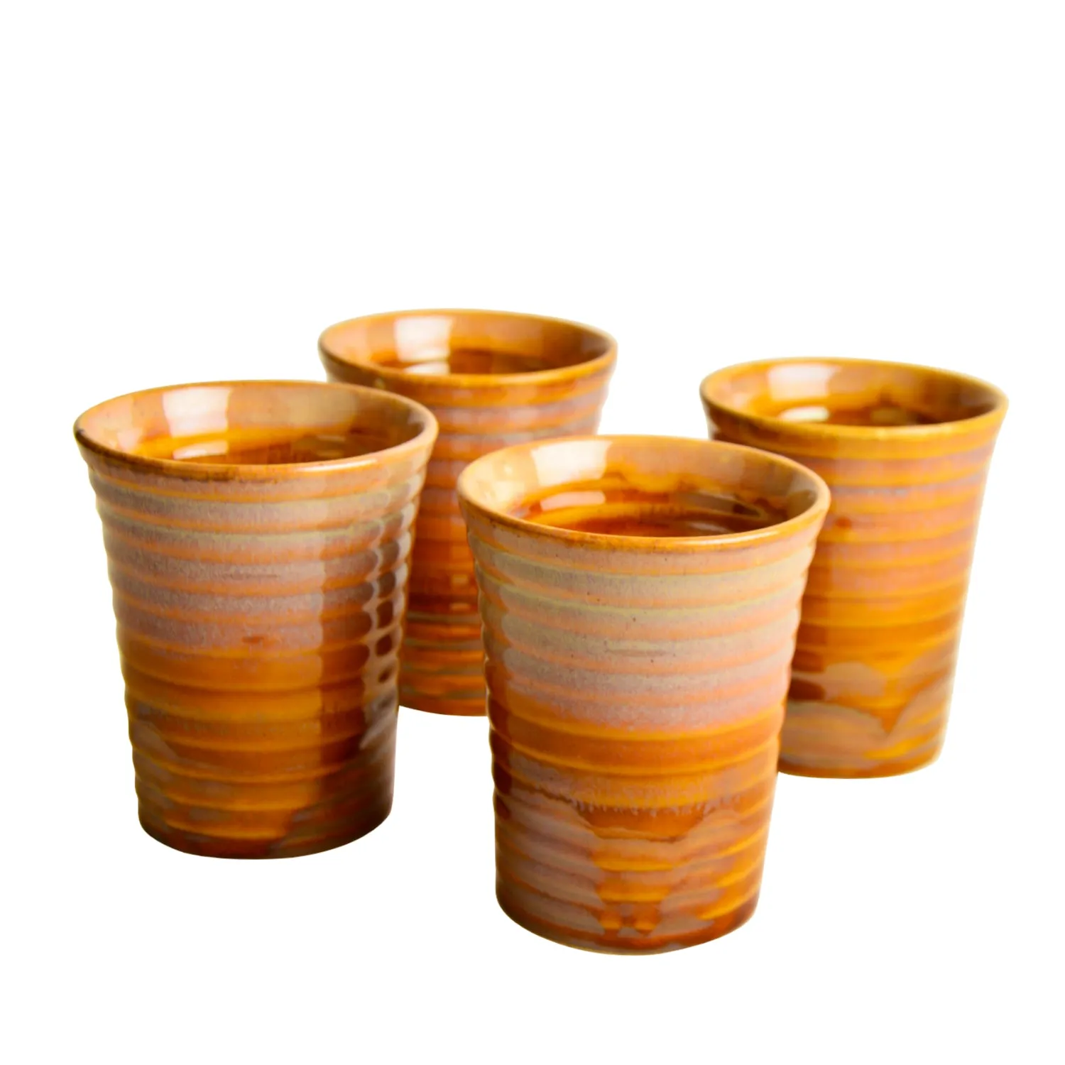 Studio Pottery Hand Glazed Dual Tone Ceramic Glasses (Set of 4, Mustard, 300 ml each)