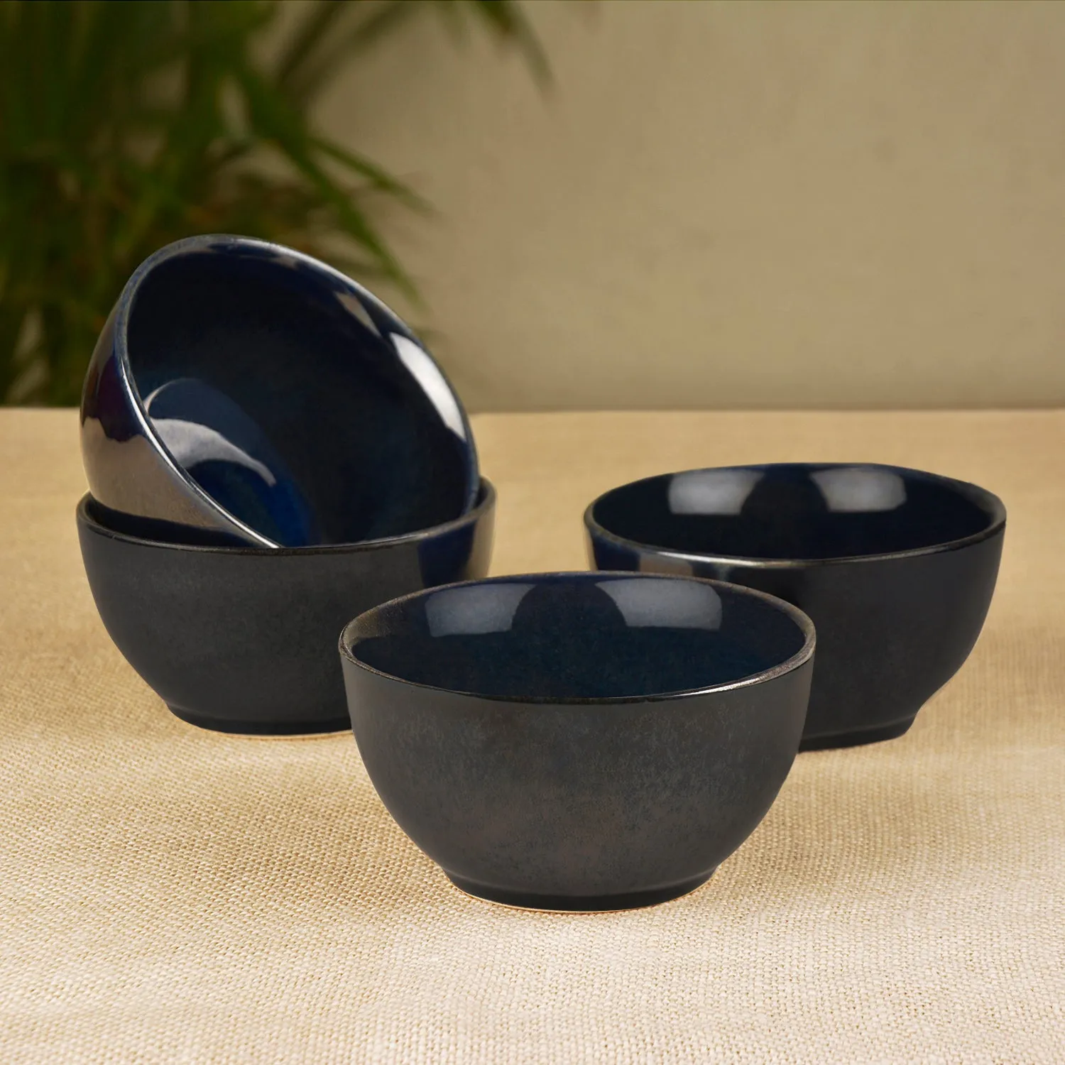 “The Luxe” Ceramic Hand Glazed Dinner Serving Bowls (200 ml , Navy Blue, Set of 4)