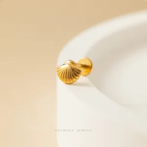 Tiny Fan Shape Shell Threadless Flat Back Nose Stud, 20,18,16ga, 5-10mm Unisex, Surgical Steel SHEMISLI SS926