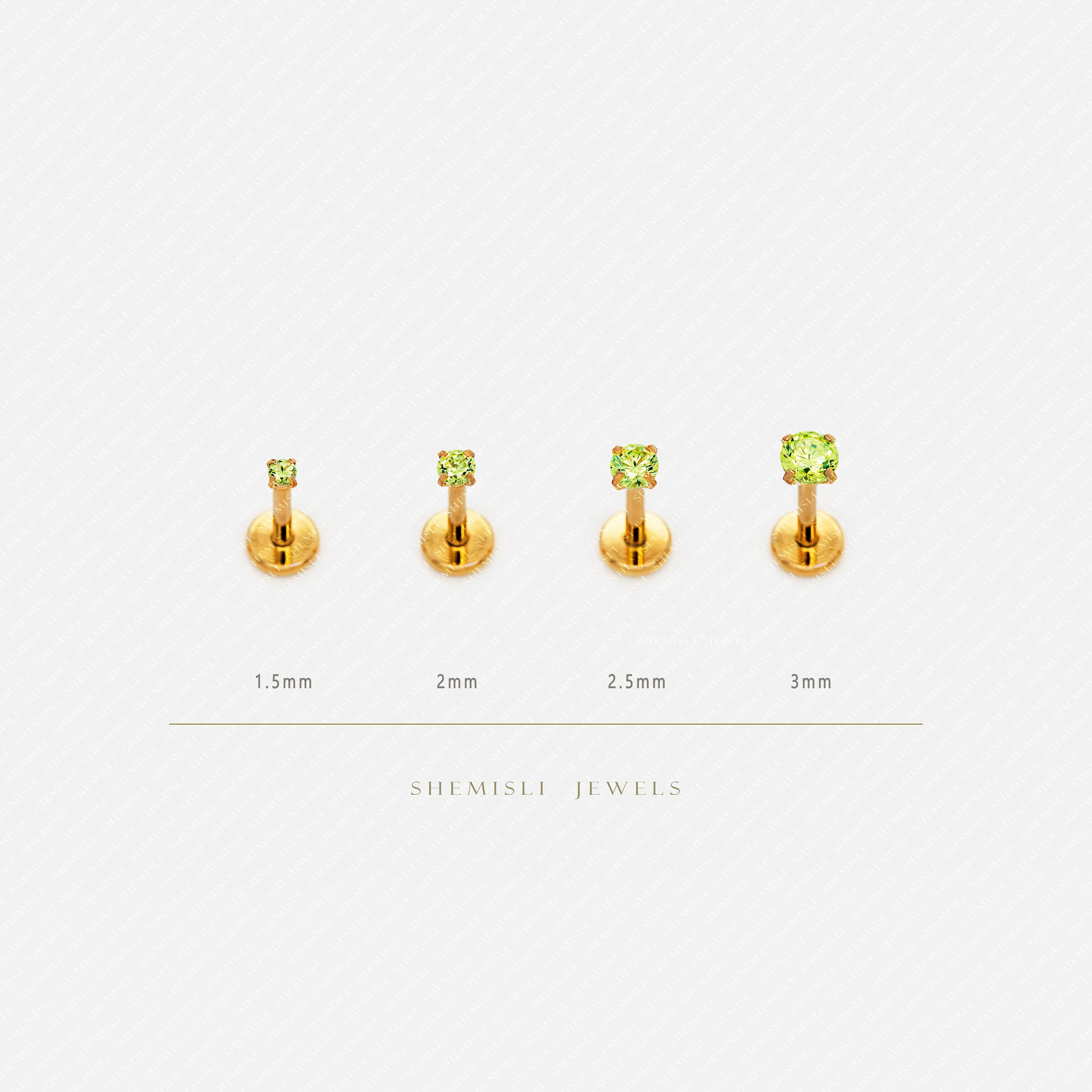 Tiny Peridot Stone Threadless Flat Back Nose Stud, August Birthstone, 20,18,16ga, 5-10mm Unisex, Surgical Steel SS619