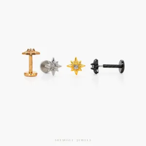 Tiny Star Threadless Flat Back Nose Stud, 20,18,16ga, 5-10mm Surgical Steel SHEMISLI SS994