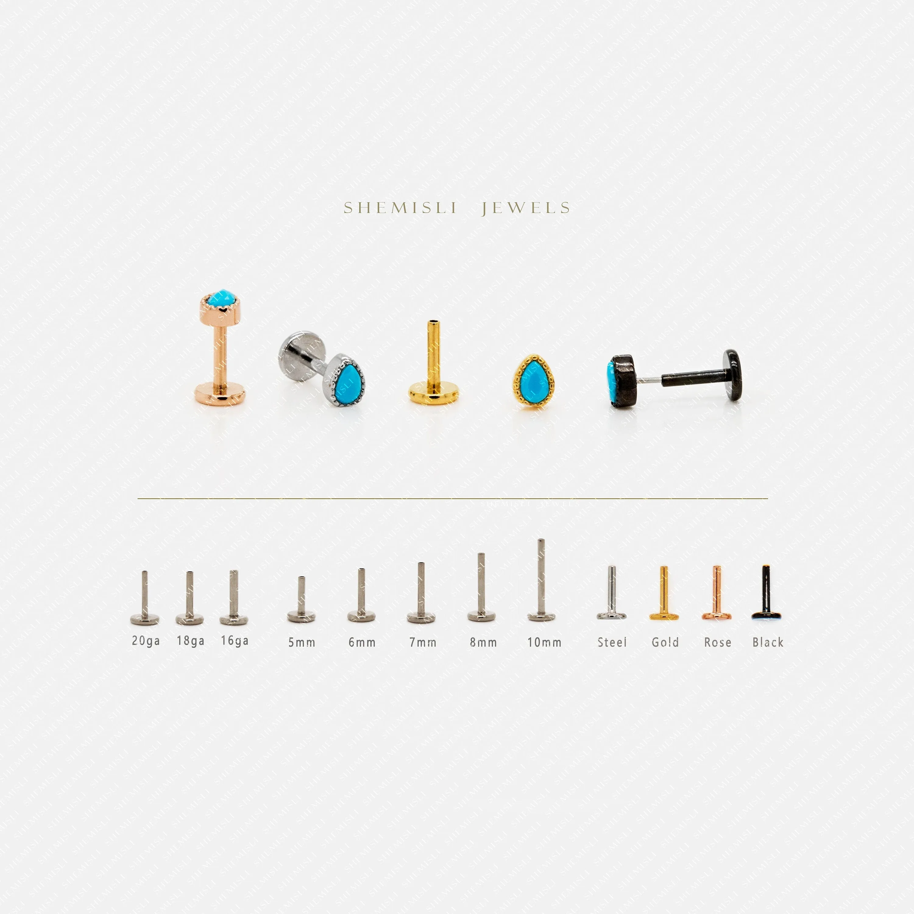 Tiny Teardrop Turquoise Threadless Flat Back Nose Stud, 20,18,16ga, 5-10mm Surgical Steel SHEMISLI SS596