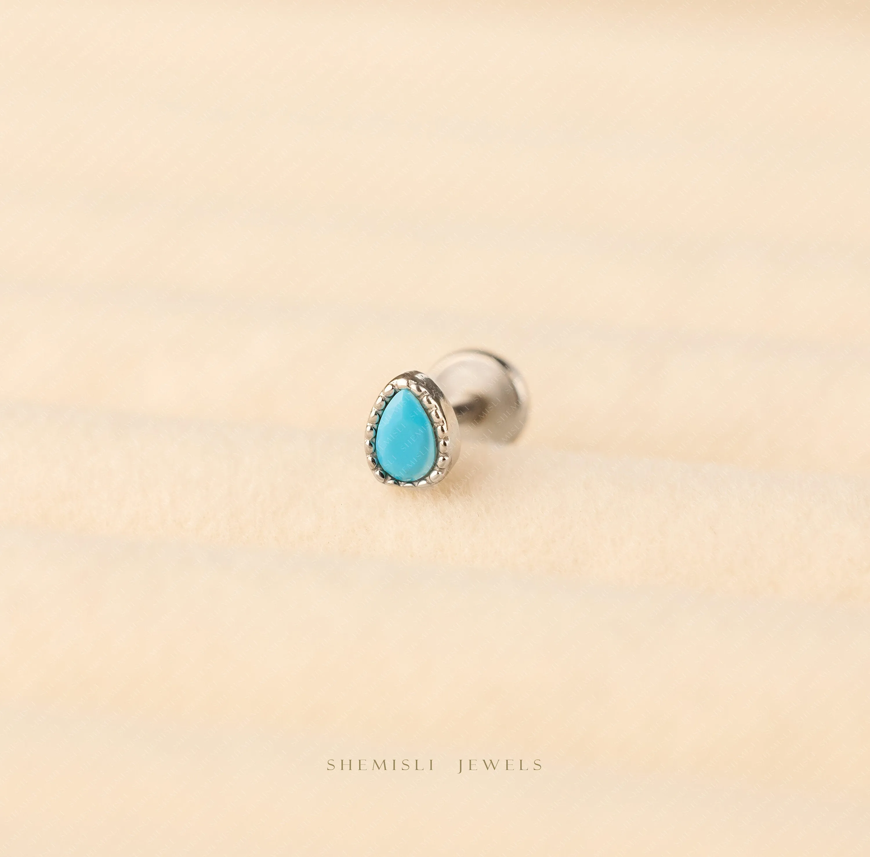 Tiny Teardrop Turquoise Threadless Flat Back Nose Stud, 20,18,16ga, 5-10mm Surgical Steel SHEMISLI SS596