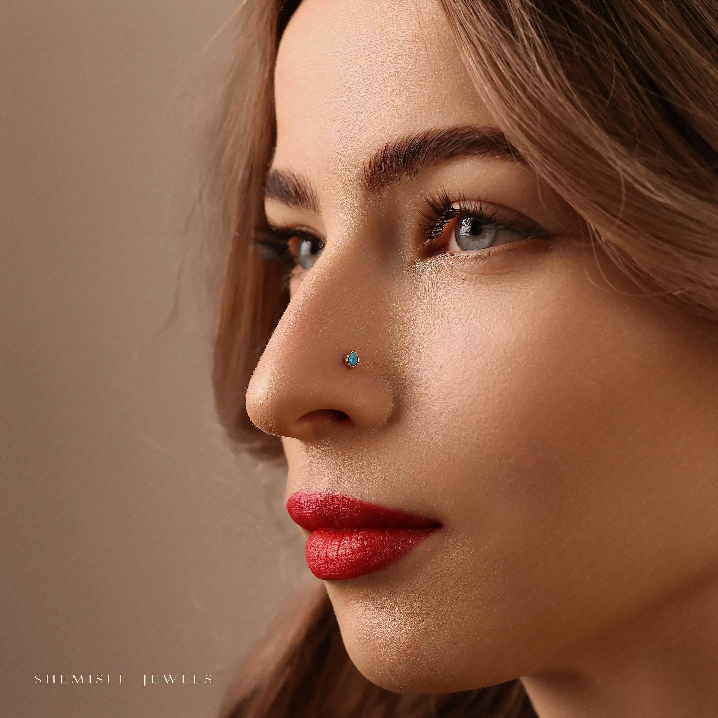 Tiny Teardrop Turquoise Threadless Flat Back Nose Stud, 20,18,16ga, 5-10mm Surgical Steel SHEMISLI SS596