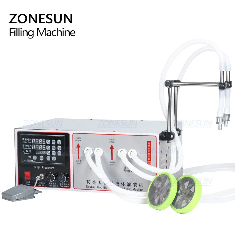 ZONESUN Double Nozzles Liquid Bottle Filling Machine For Laundry Cooking Oil Water Juice Milk