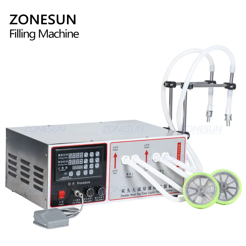 ZONESUN Double Nozzles Liquid Bottle Filling Machine For Laundry Cooking Oil Water Juice Milk