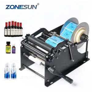 ZONESUN ZS-50P Manual Round Bottle Adhesive Sticker Label Applicator For PET Plastic Bottle Packing Labeling Machine